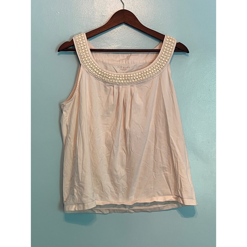 Y2K Boho Beaded Neckline Top Talbots White Cotton XL